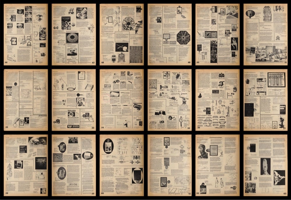 a grid of pages from the Whole Earth Catalog
