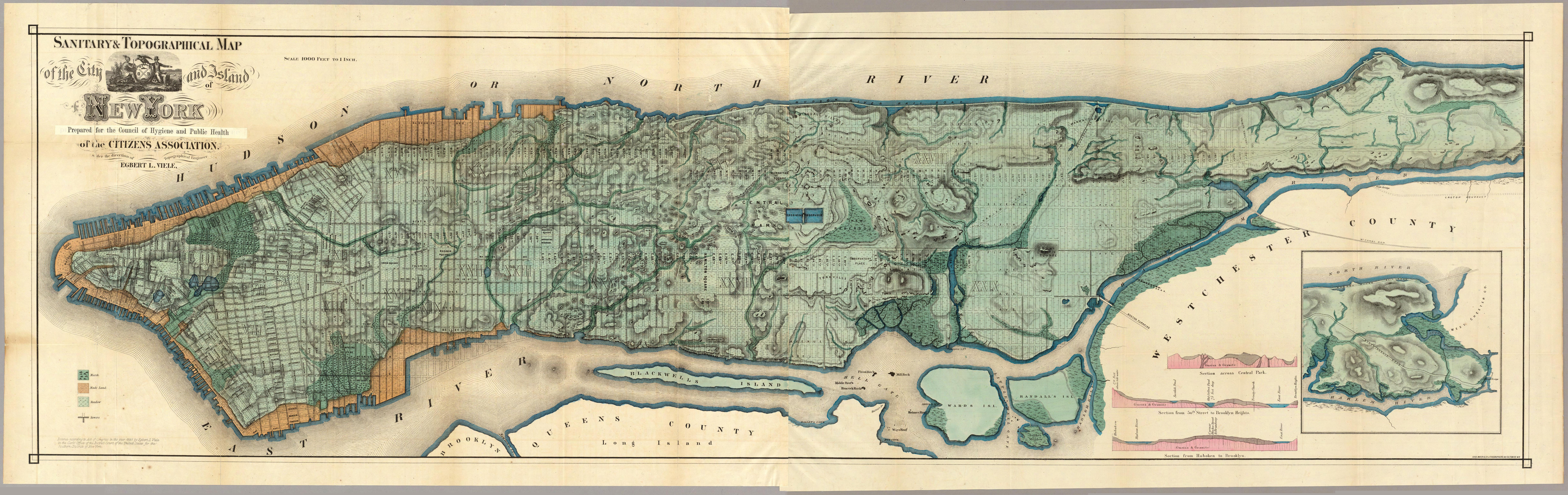 thumbnail image 2 of 1865 Viele Map Of New York City – Historic Reproduction Poster, 24x72 Inches, Matte Paper 2 of 6