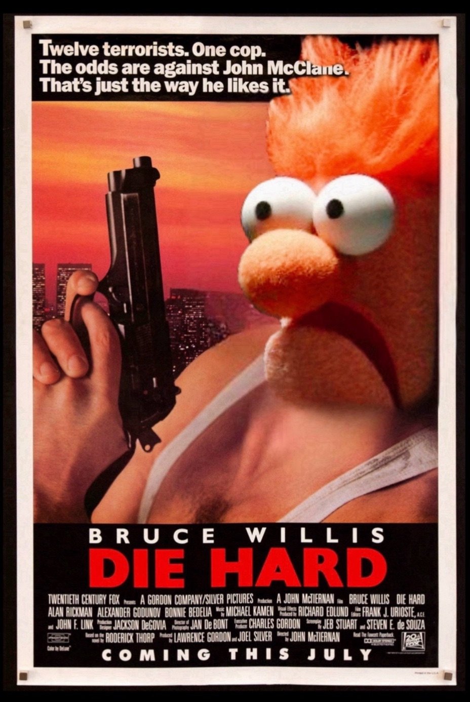 Beaker as John McClane on the Die Hard poster