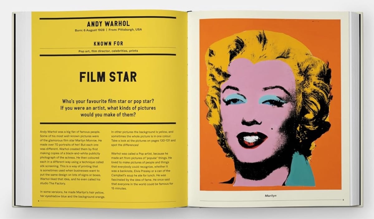 spread of a book featuring the art work of Andy Warhol