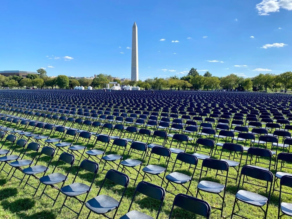An array of 20,000 chairs set up in front of the White House