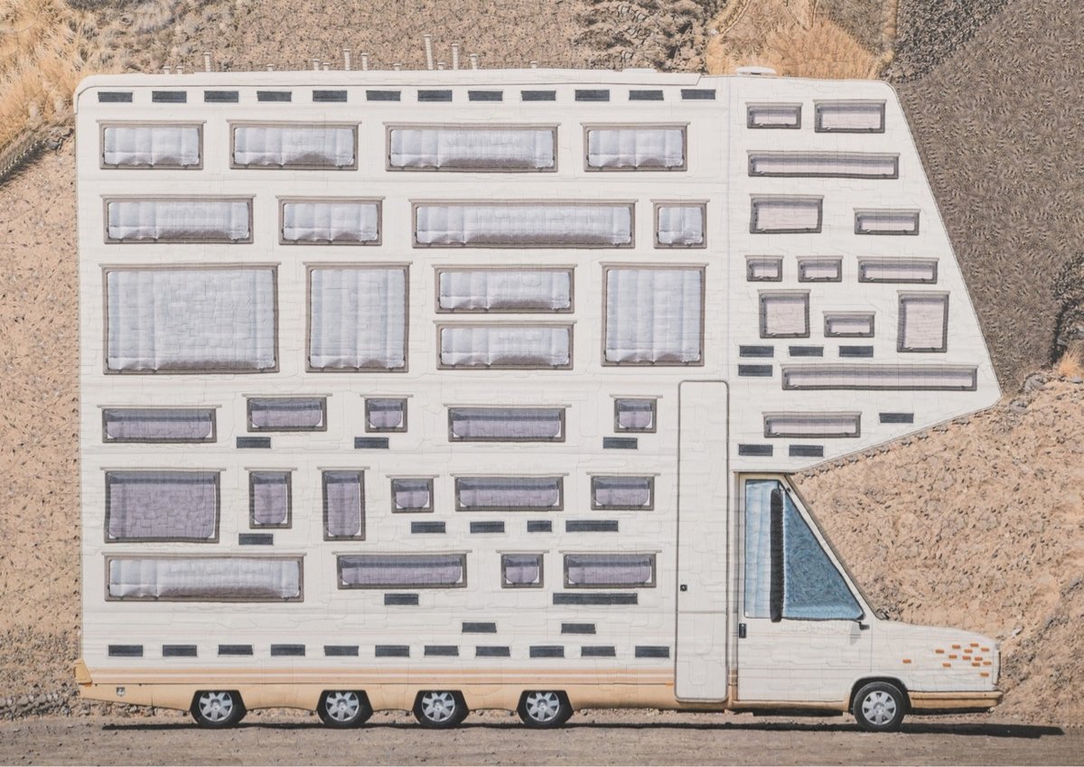 collage of a motor home with dozens of windows