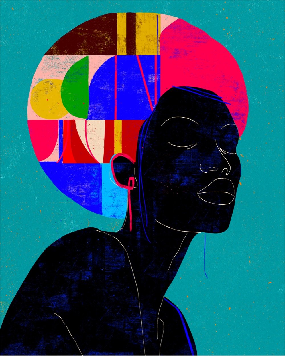 abstract portrait of a woman with colorful hair