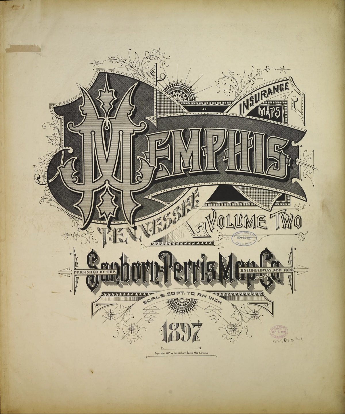 a very ornate cover for the Memphis fire insurance map