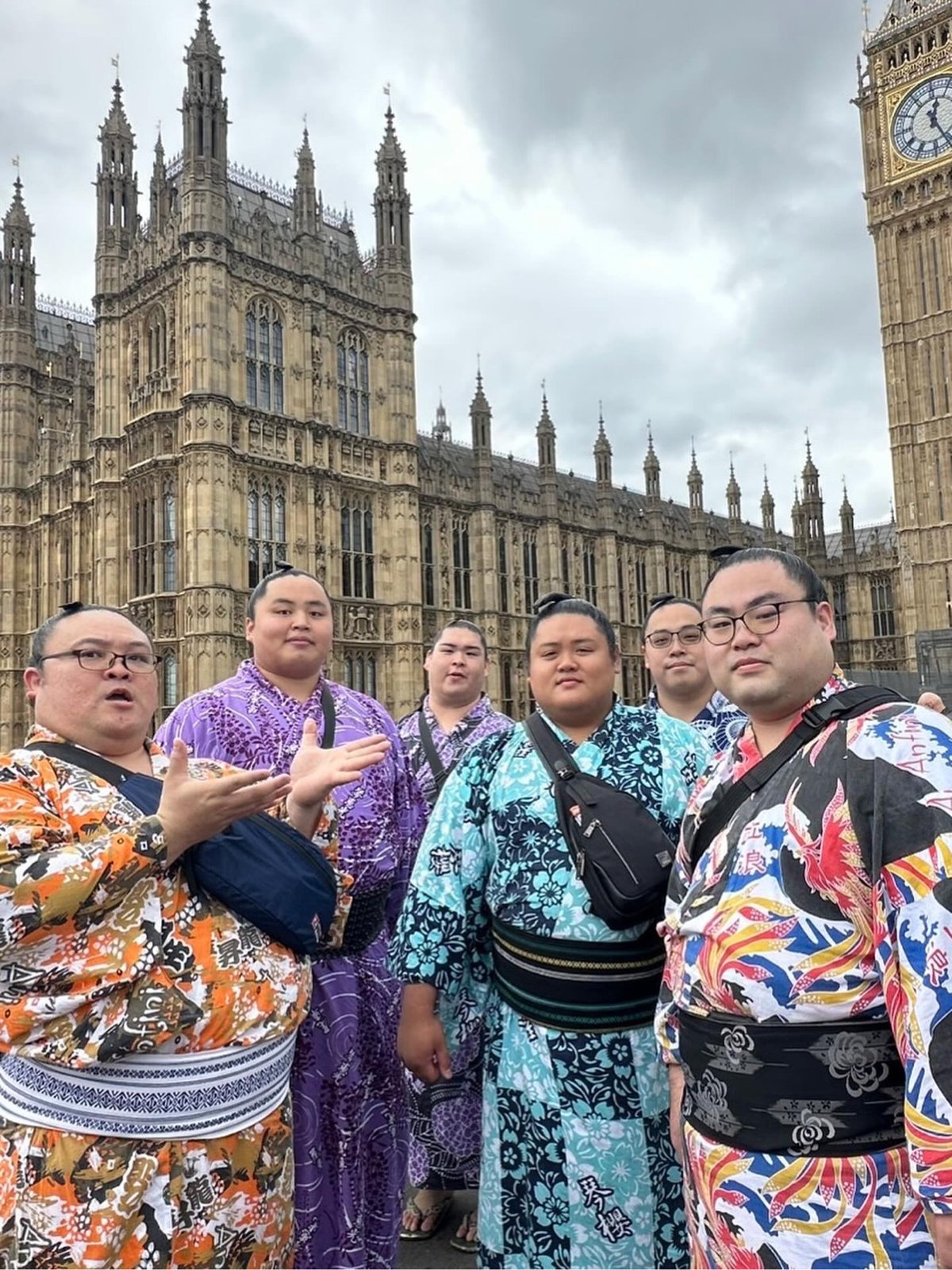 group of sumo wrestlers in front of Big Ben