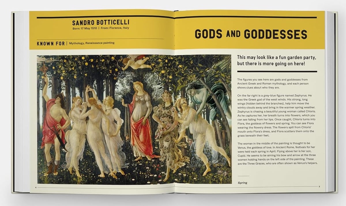 spread of a book featuring the art work of Sandro Botticelli