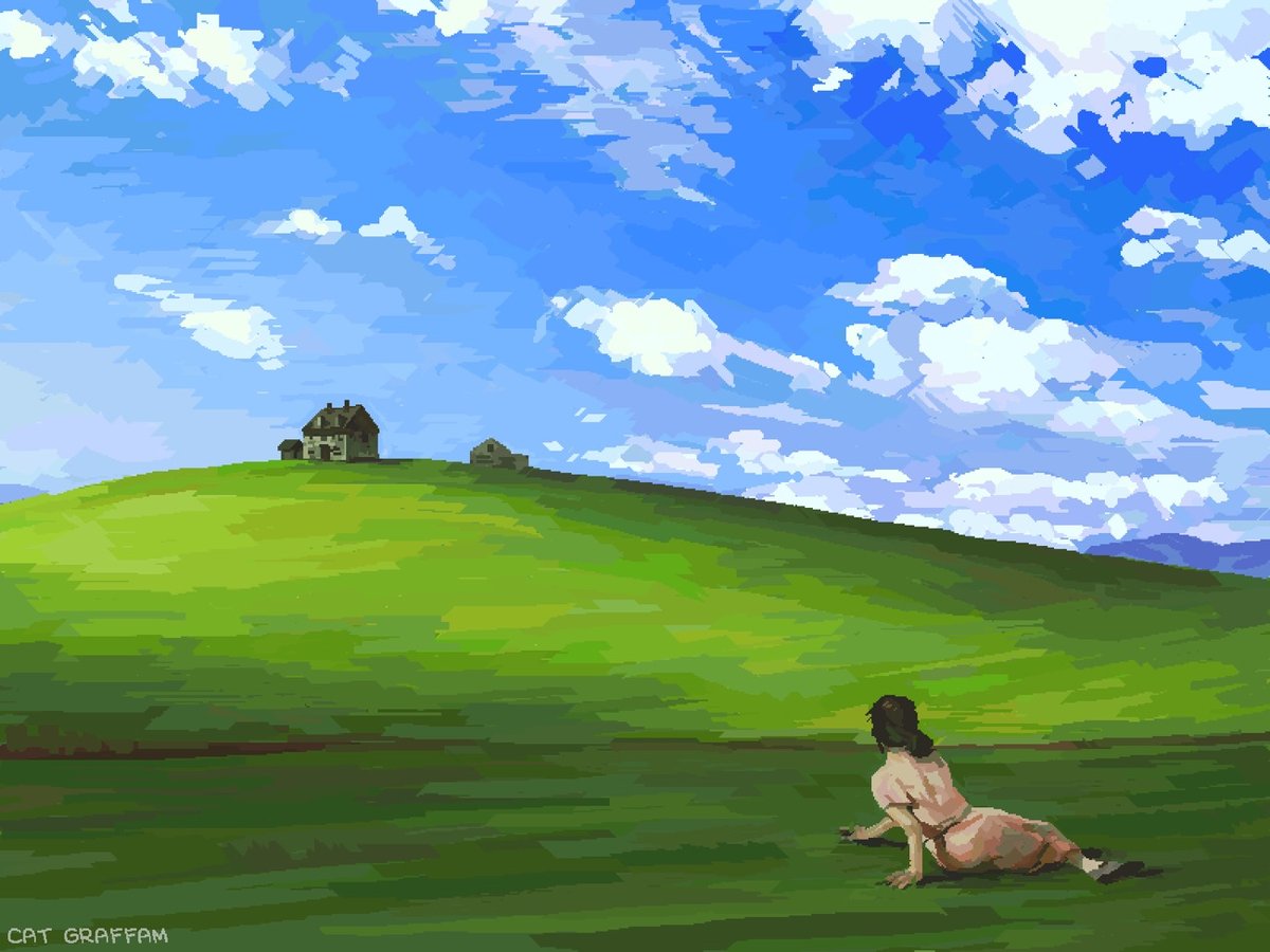 a version of Christina's World by Andrew Wyeth done in MS Paint