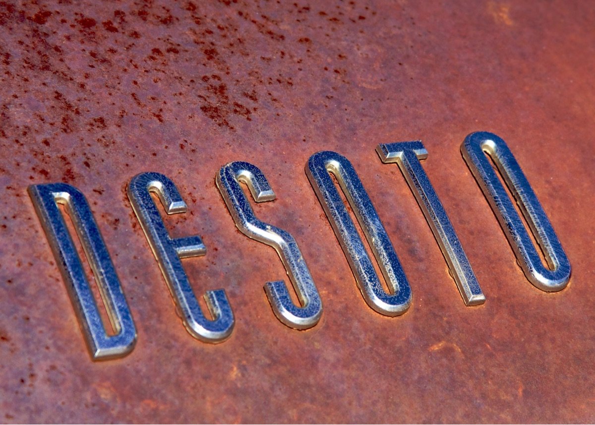 Chrome logo that says 'Desoto'