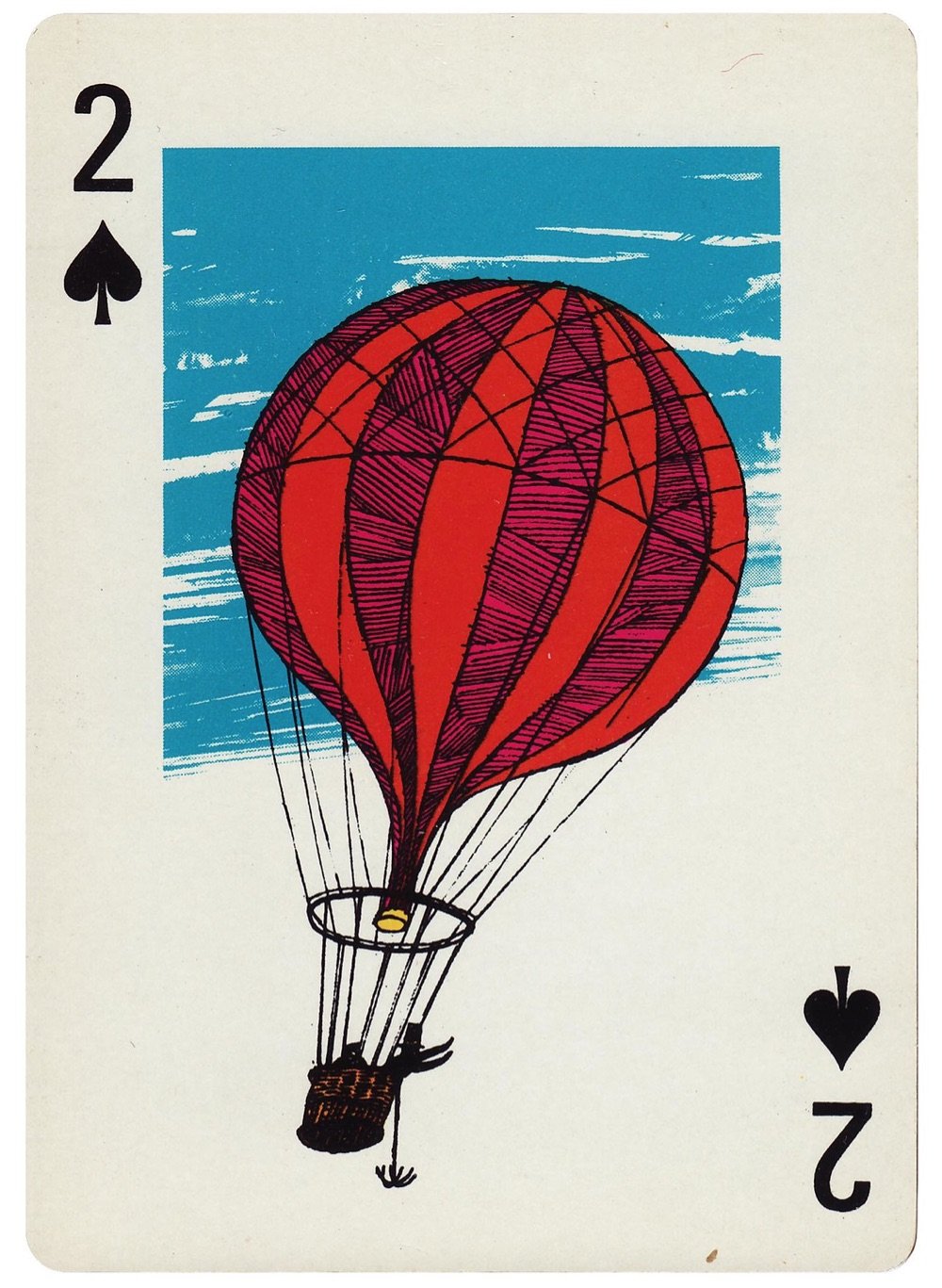 two of spades playing card with a red hot air balloon on it