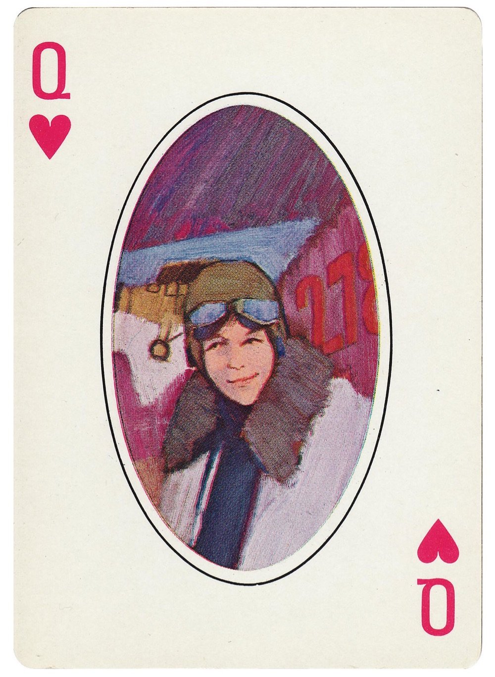 queen of hearts playing card with Amelia Earhart on it