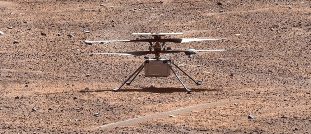 the Ingenuity helicopter on the surfce of Mars