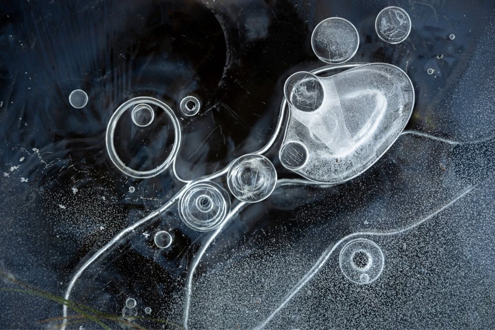 bubbles frozen in ice