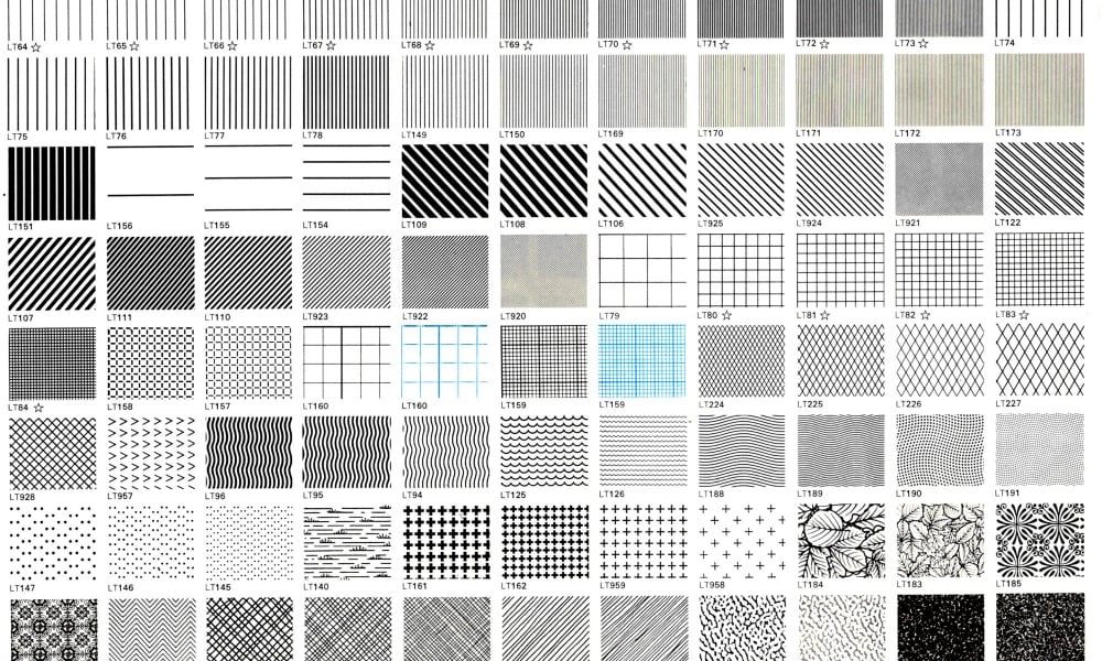 a grid of letraset patterns