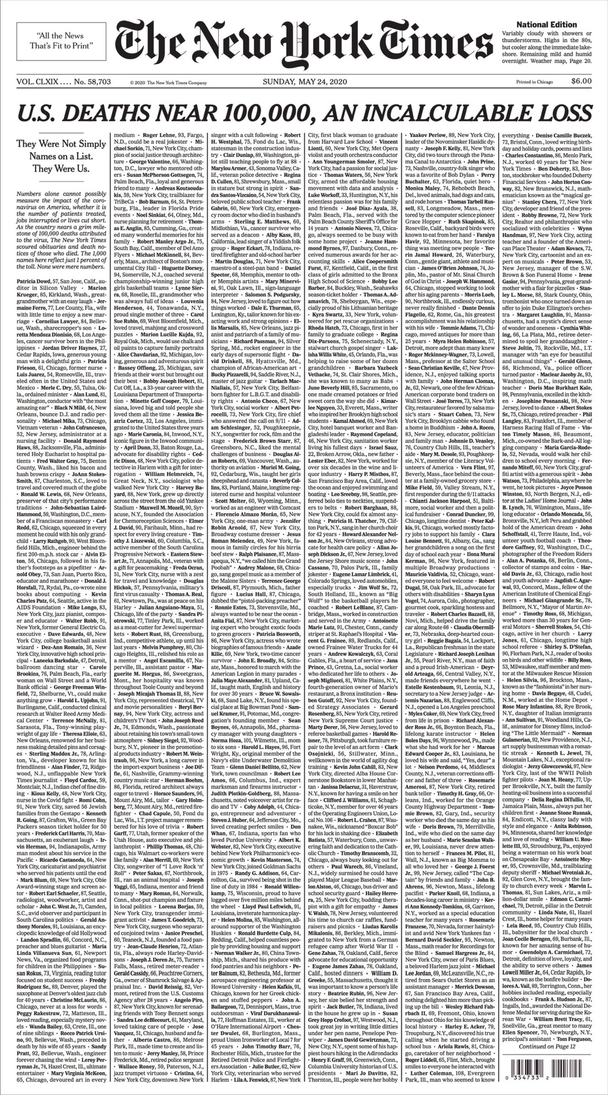 NY Times Covid-19 Front Page