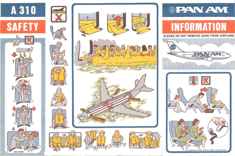seatback safety card for Pan Am