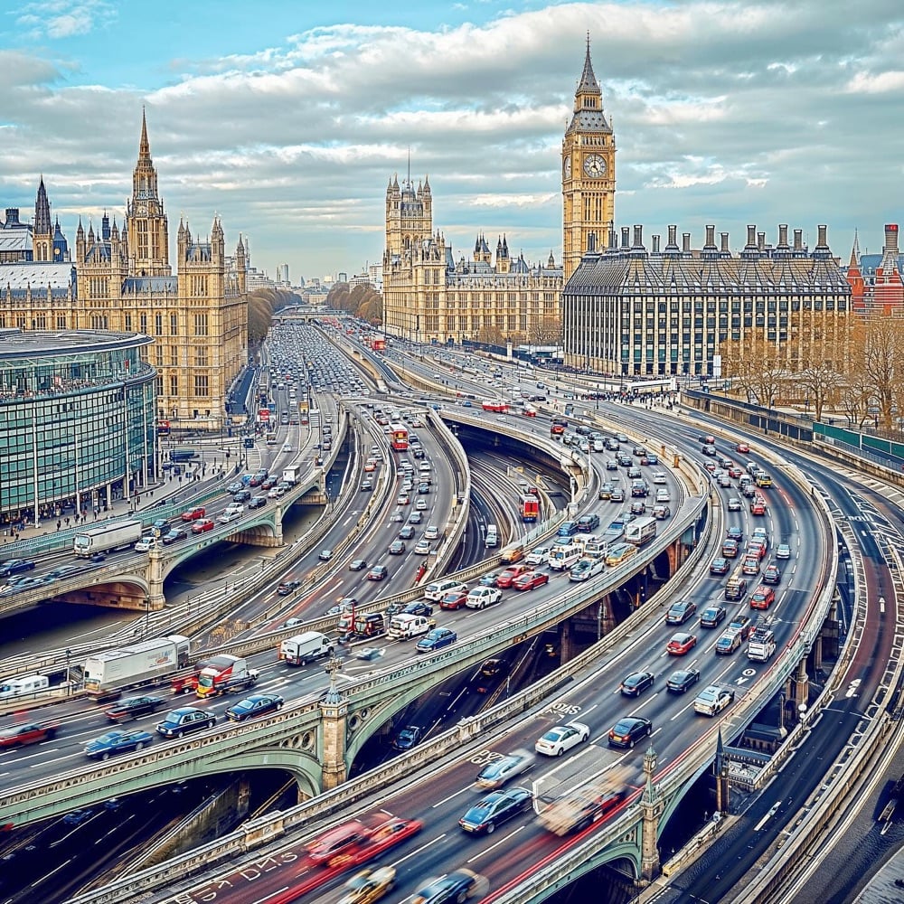 The Palace of Westminster with massive expressways running through it