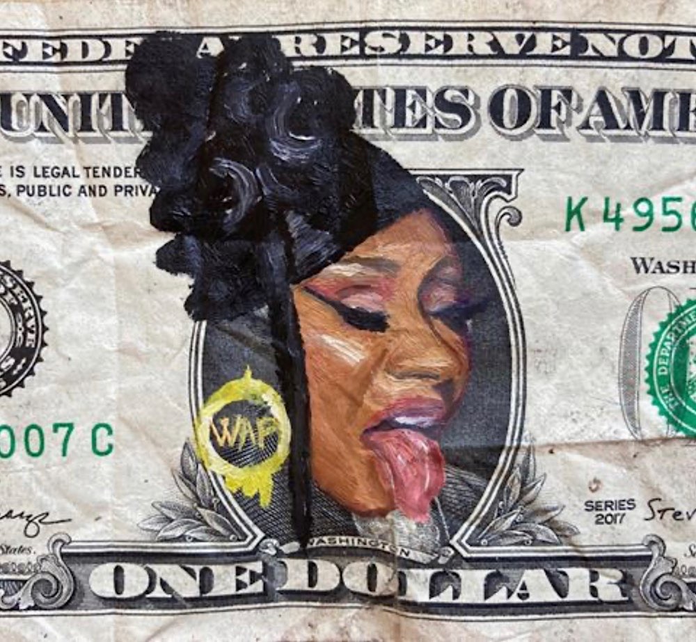 Dollar bill portrait of Cardi B