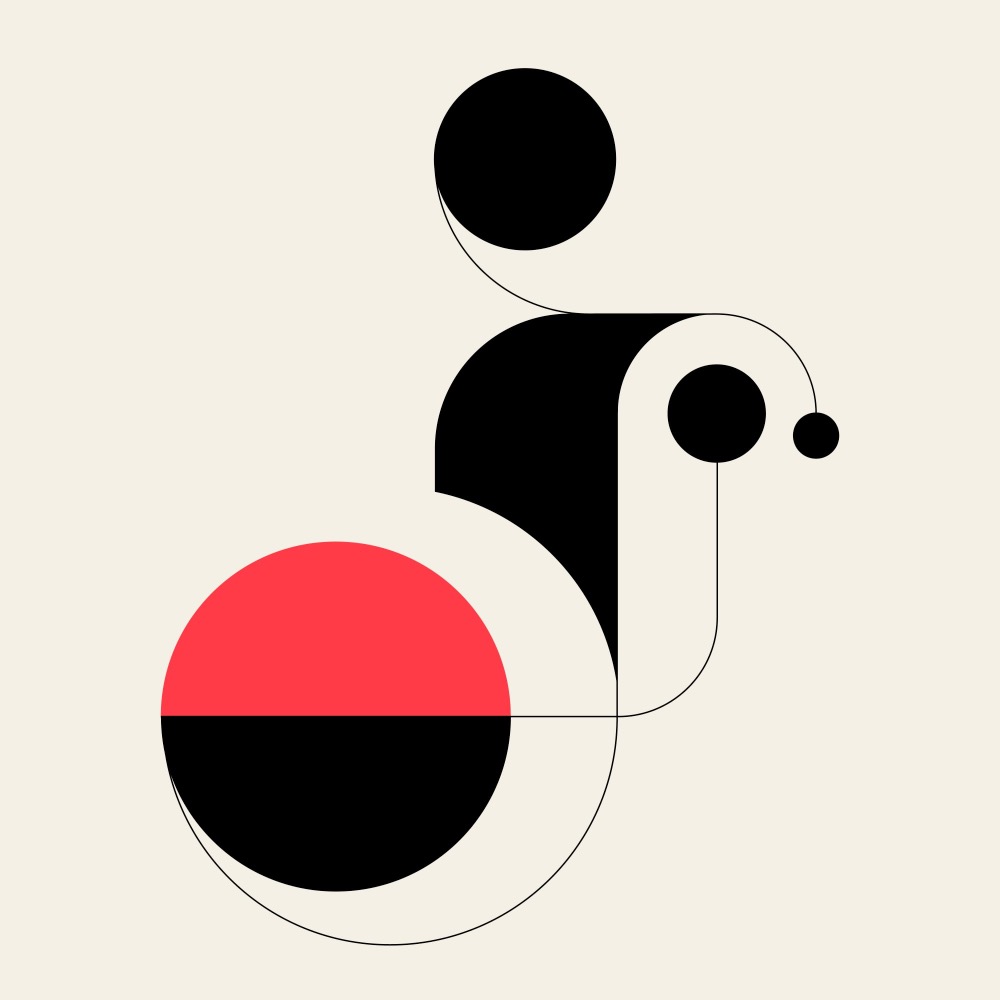 the letter J from a messy modernist typeface made from red and black geometric elements