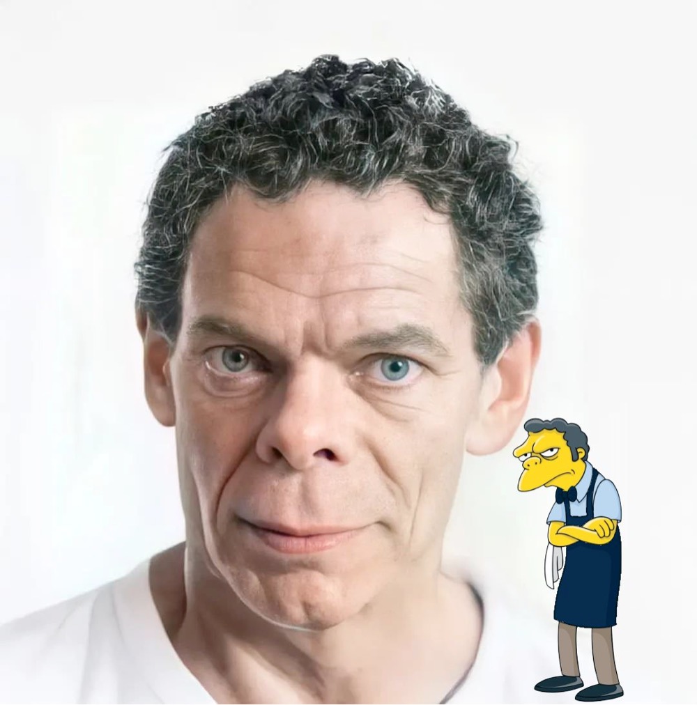 a photorealistic portrait of Moe from The Simpsons