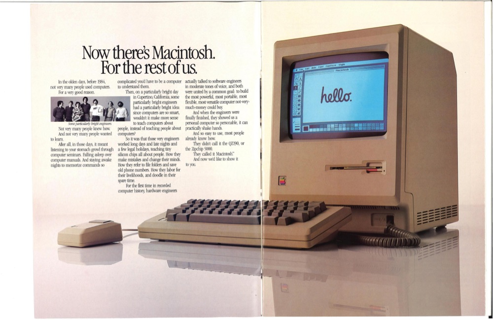 page of a brochure for the original Apple Macintosh computer