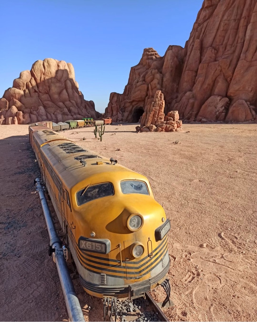 a model train in the desert