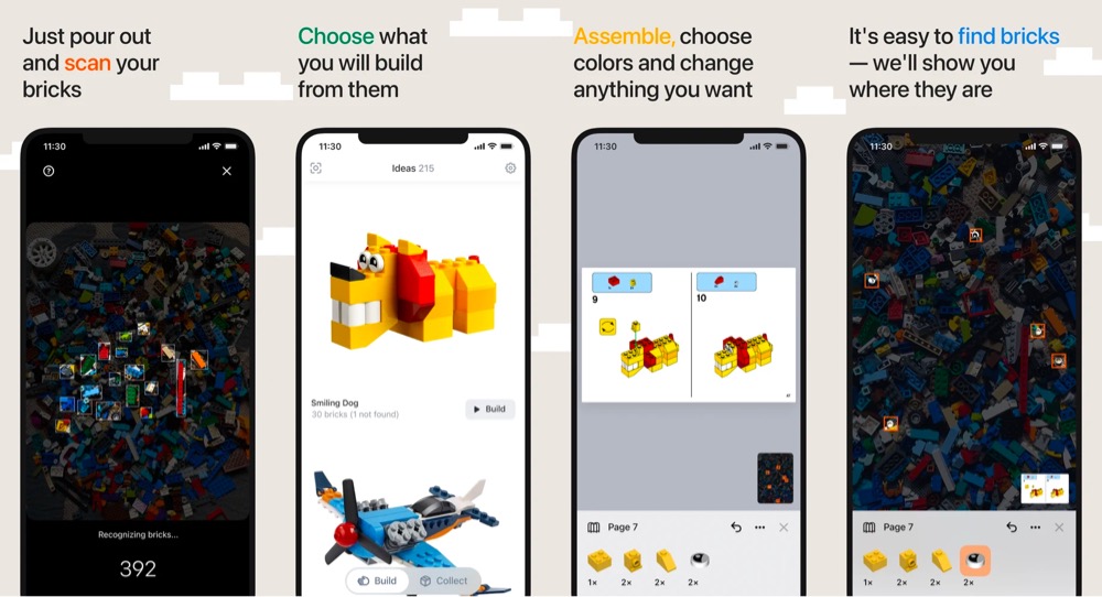 screenshots of the Brickit app