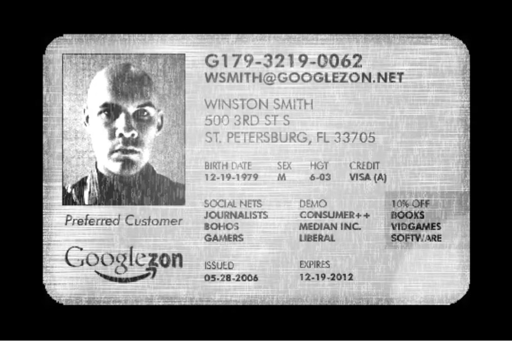 a mocked-up ID for a fictional company called Googlezon