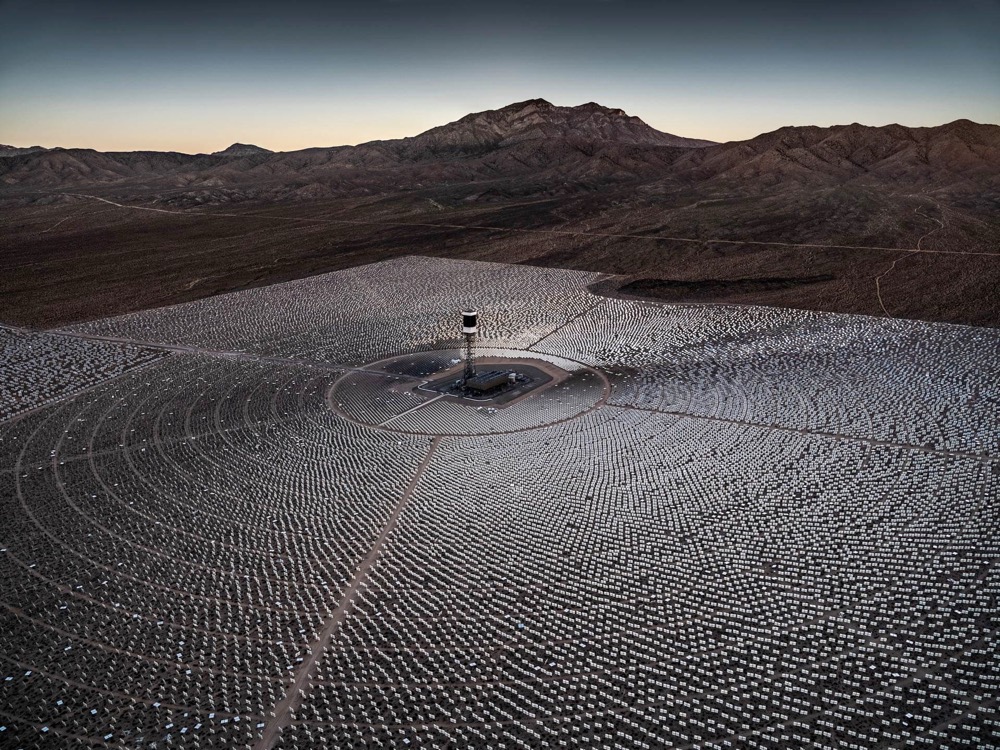 a solar farm photographed from the air