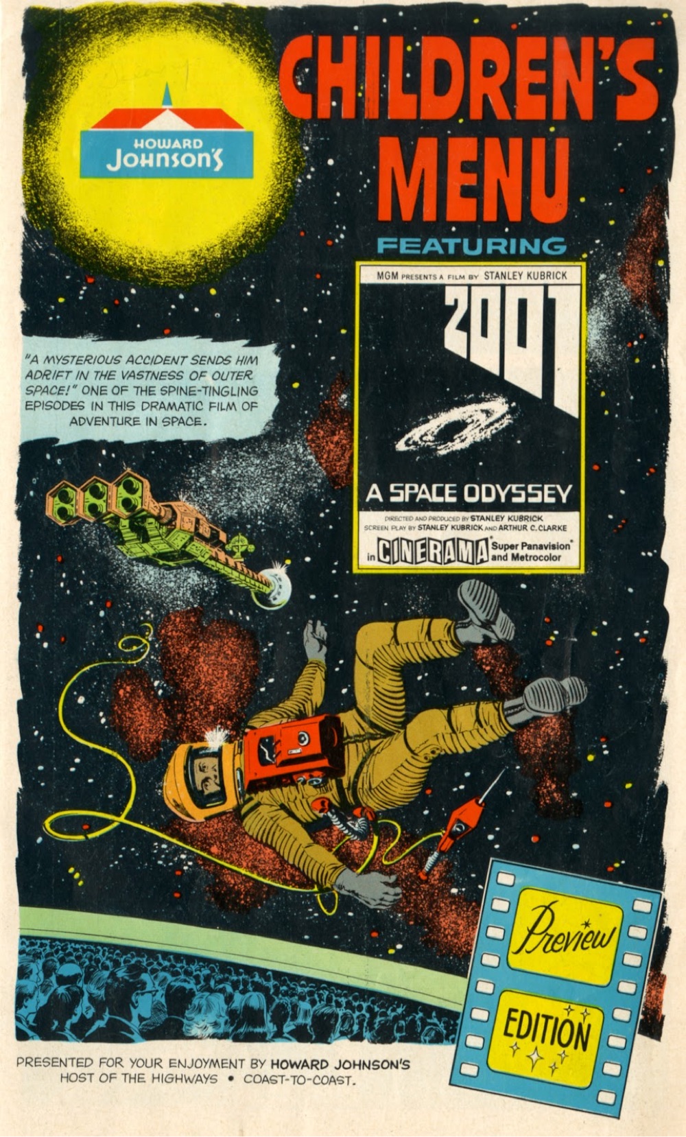 1968 Howard Johnson's Kids Menu Featuring 2001: A Space Odyssey