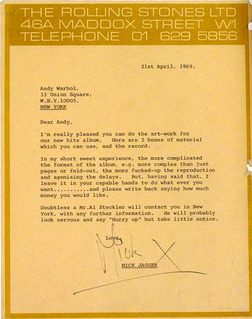 Jagger letter to Warhol