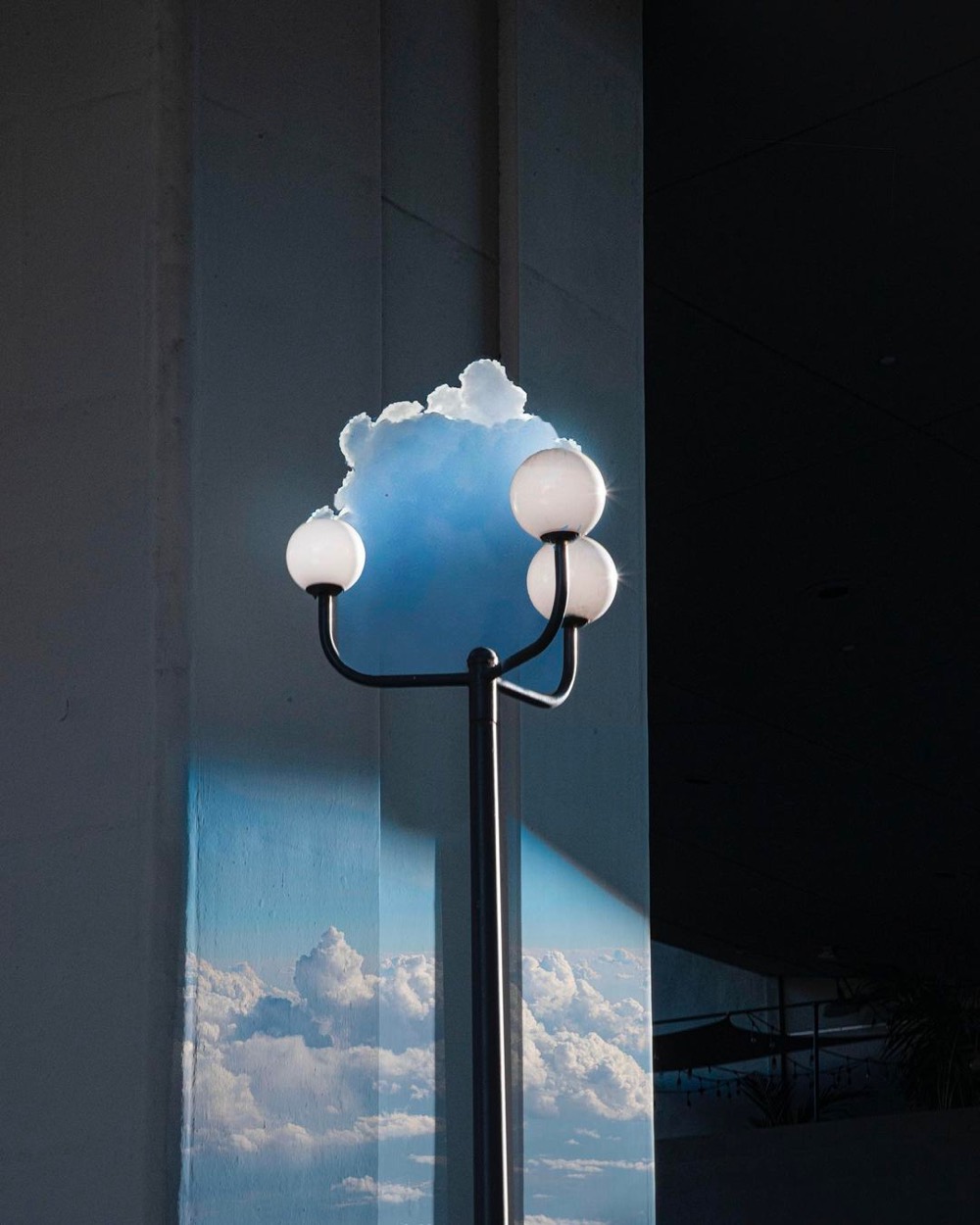 clouds in the middle of a lamp