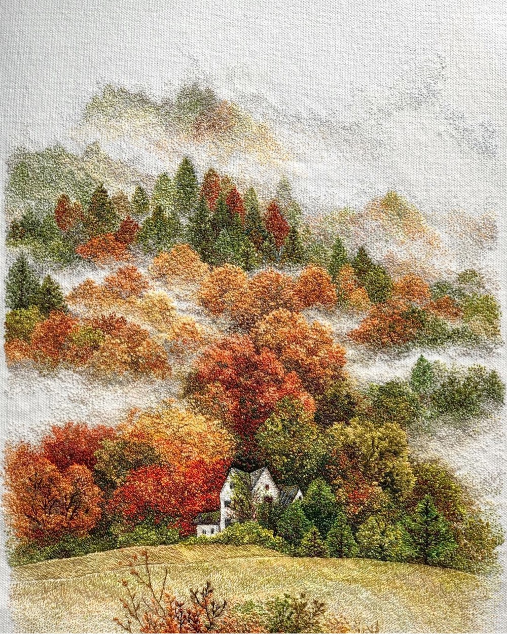 Embroidered forest landscape