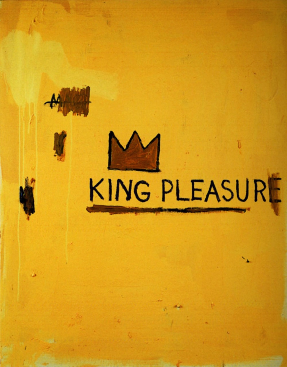 painting by Jean-Michel Basquiat with text that says 'King Pleasure'