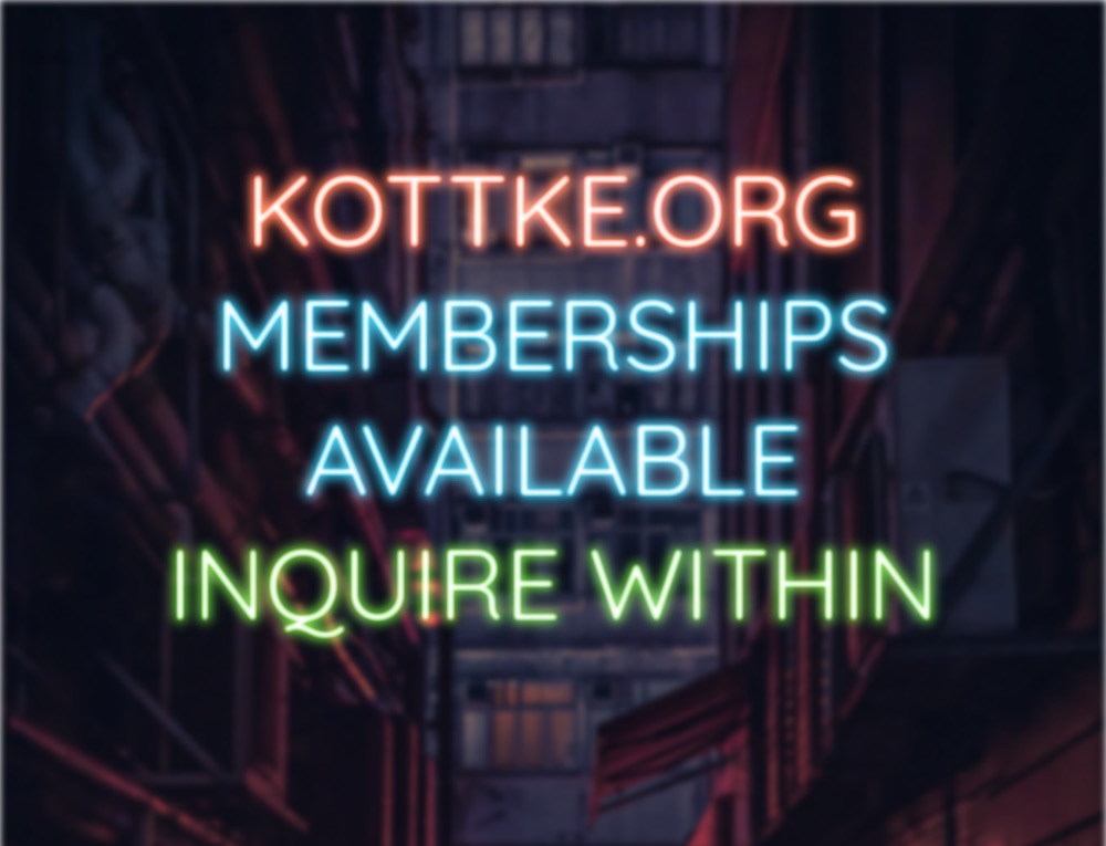 neon sign that reads 'kottke.org memberships available inquire within'