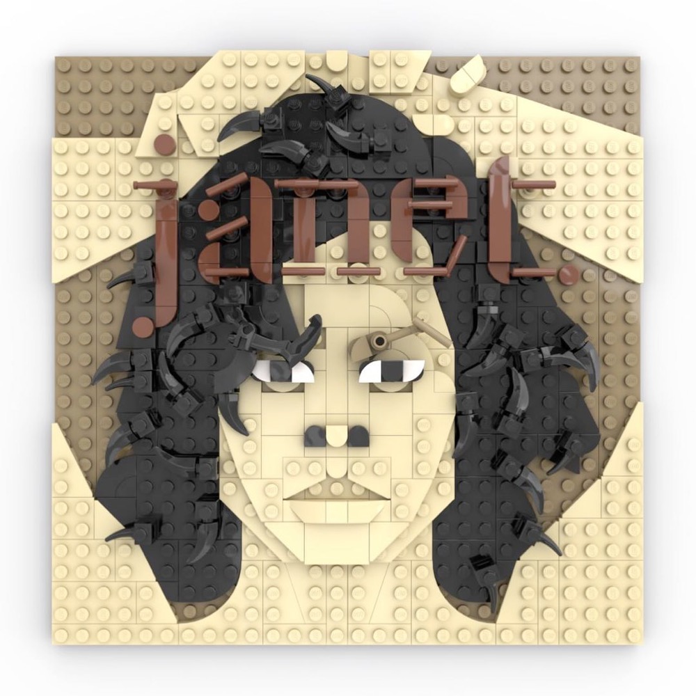album cover for Janet Jackson's Janet built with Lego bricks