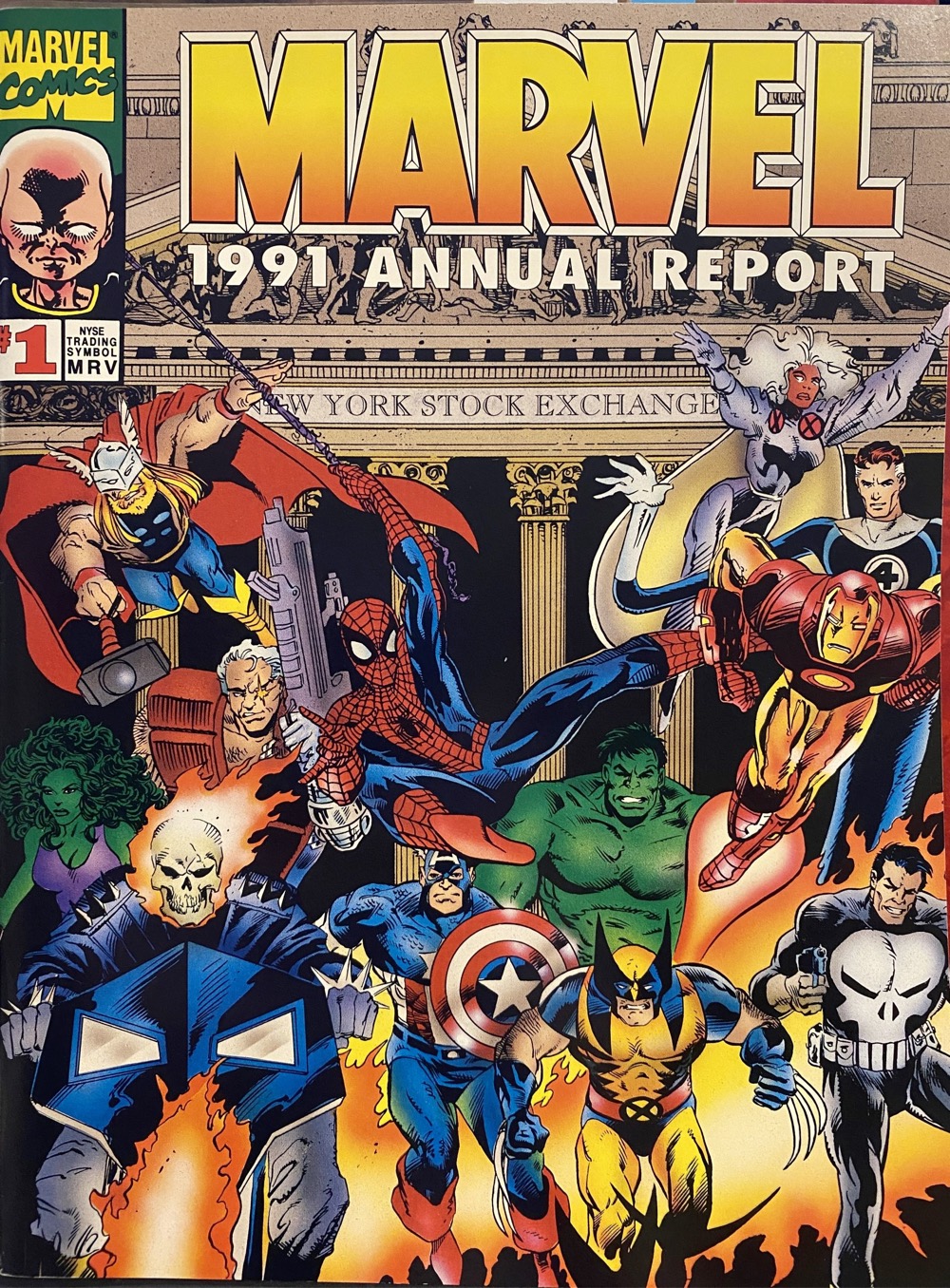 front cover of the 1991 Marvel Annual Report featuring several Marvel characters