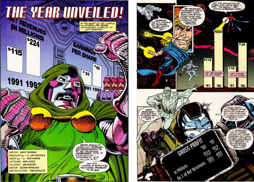 a pair of interior pages of the 1993 Marvel Annual Report