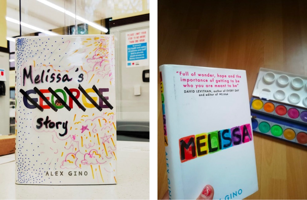 two book covers altered to change the name of a book from 'George' to 'Melissa's Story' or 'Melissa'