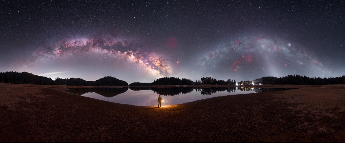 a composite view of the Milky Way combining how it looks in the night sky during the winter and summer
