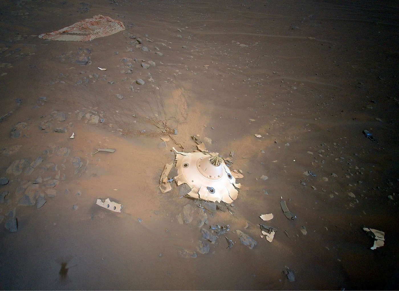 wreckage from the landing of NASA's Perseverance rover on Mars