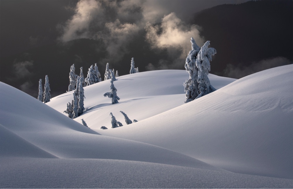 a hilly winter scene