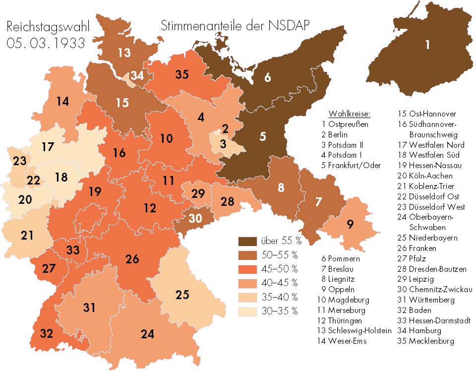 Map of where Germans voted for the Nazis in 1933