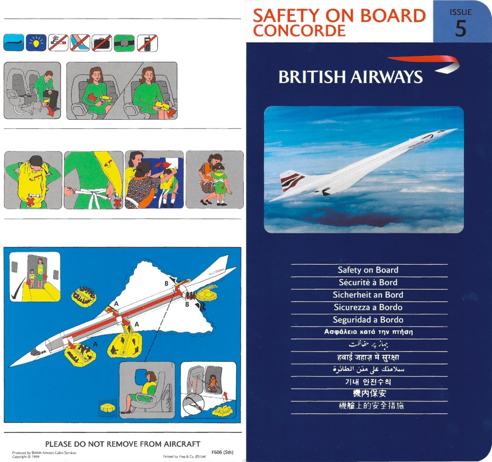 seatback safety card for British Airways