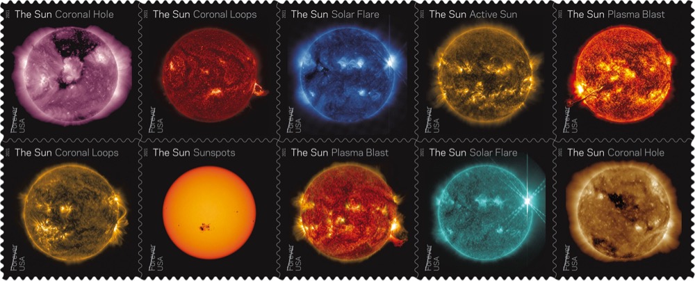 a group of postage stamps featuring images of the Sun