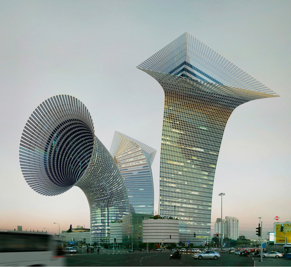 a tall building with surreal shapes