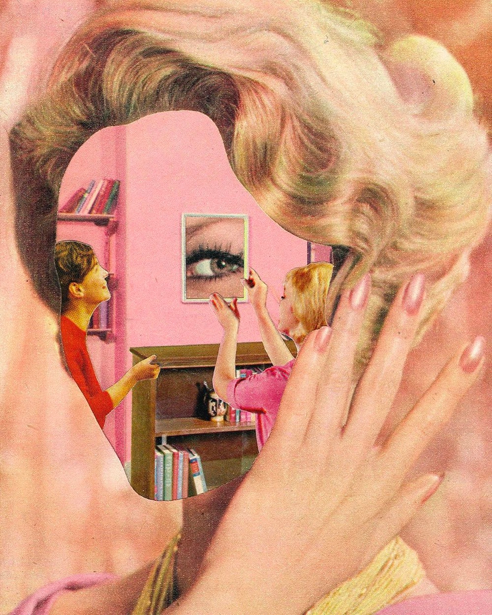 hand-cut collages with a face replaced with various other scenes/objects